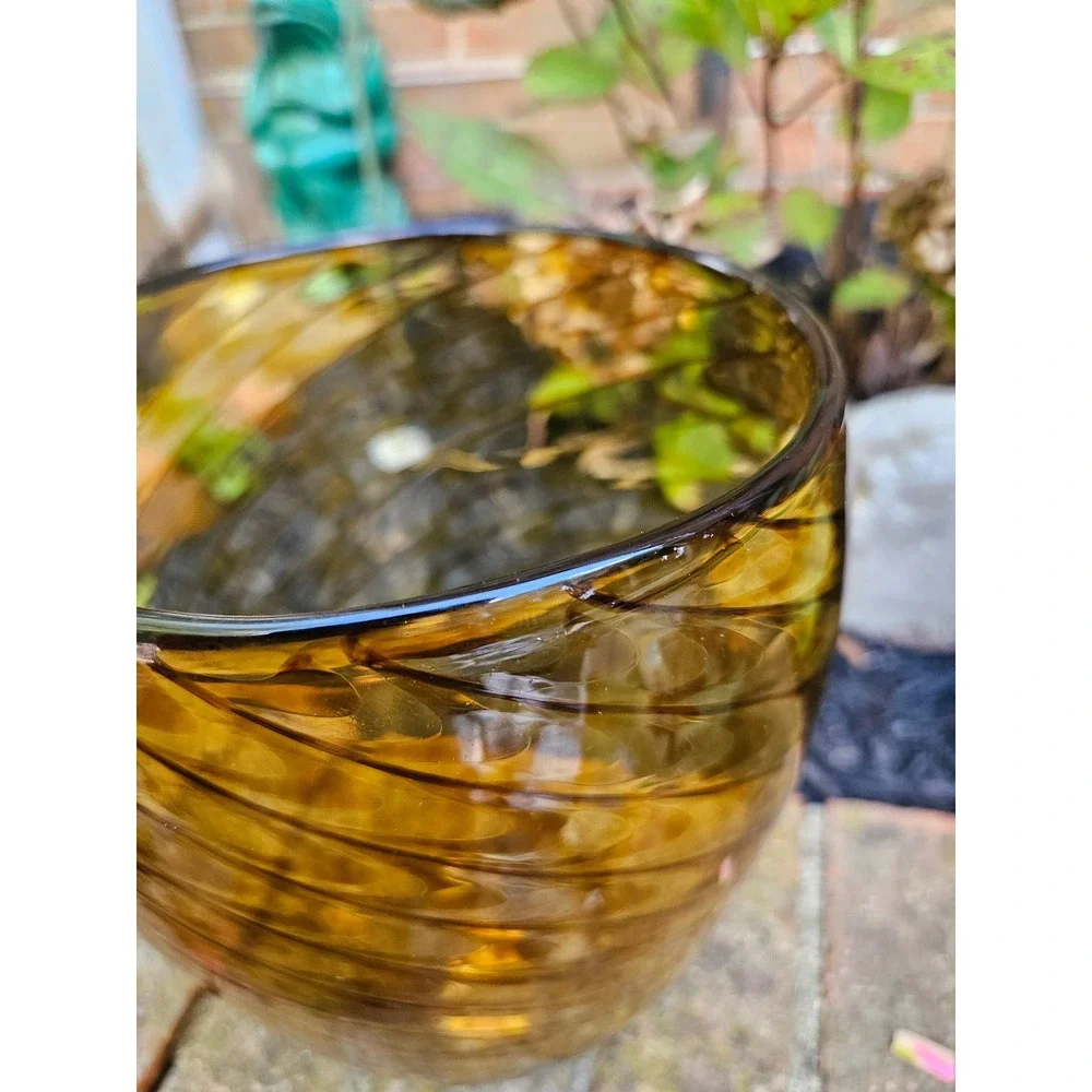 Crate & Barrel Sahara Glass Vase, Hand-blown Amber Glass Vase 9